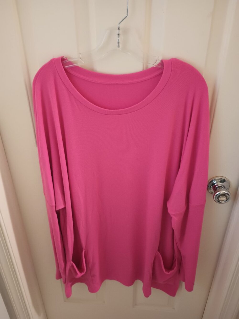 Women's 3X Pink Long Sleeve Tunic Top with Pockets